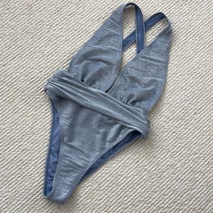Nwtt xs gray silver racer back thong Brazilian bikini swimsuit one piece